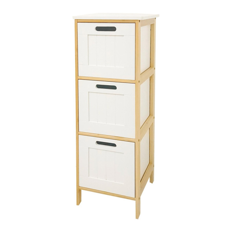 Cassettiera Levia 3 Cassetti MDF Bianco e Bamboo