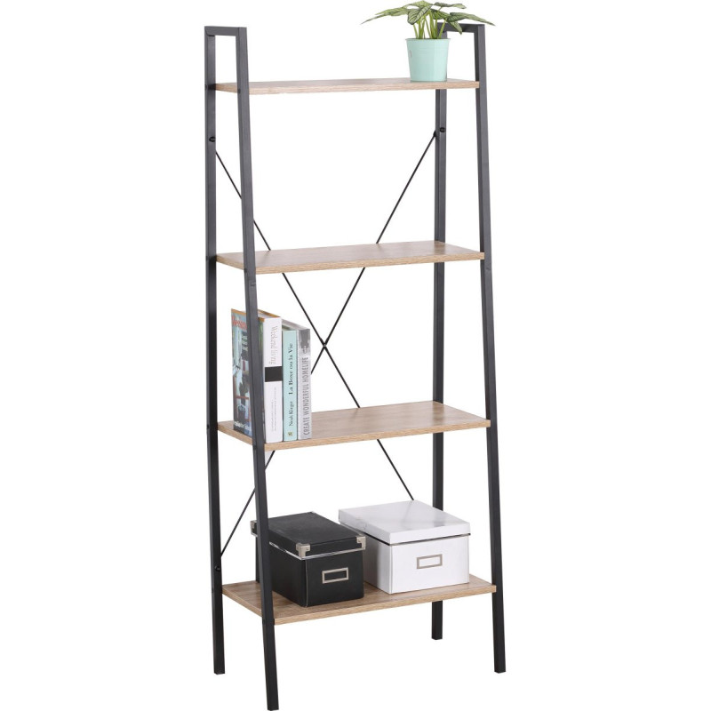 Libreria 4 Ripiani Hamilton Metallo Nero Legno Naturale