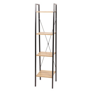 Libreria 4 Ripiani Hamilton Metallo Nr+legno Trattato Nat 34x32,5x148cm