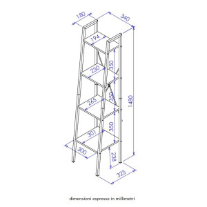 Zoom Libreria 4 Ripiani Hamilton Metallo Nr+legno Trattato Nat 34x32,5x148cm