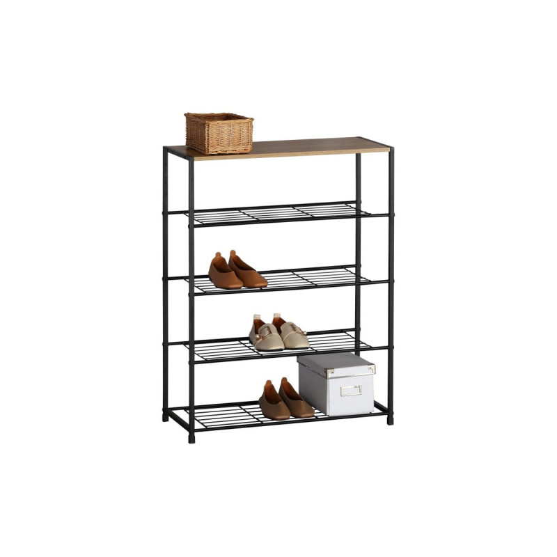 Scarpiera 5 Ripiani Legno Naturale Metallo Nero 63x30x83cm