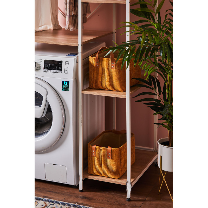 Mobile Lavatrice Janet 4 Ripiani Metallo Bianco Legno 100x60x177cm