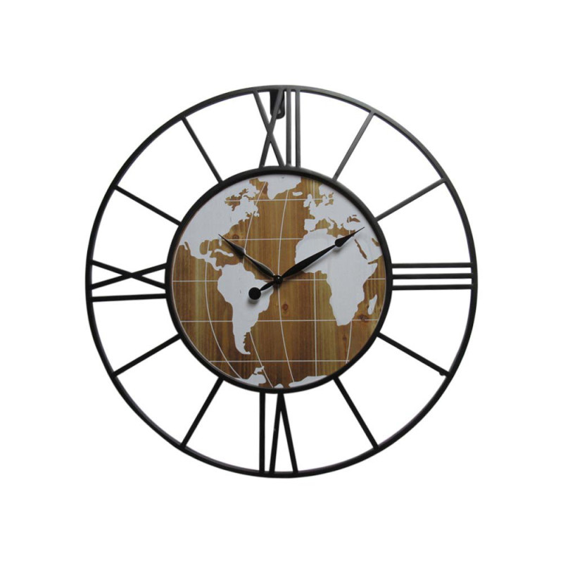 Orologio da Parete Mondo 60cm Metallo MDF Nero Naturale