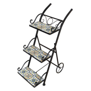 Scaffale 4 Ripiani Positano Ferro Battuto e Mosaico 55x23x135cm