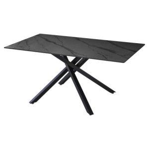 Tavolo Rettangolare Astor 160x90x75cm Top Ceramica Amica Nero Marmorizzato