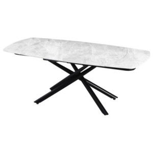 Tavolo Ryder 140(200)x90x76cm Top Ceramica Amica Bianco Marmorizzato Lucido