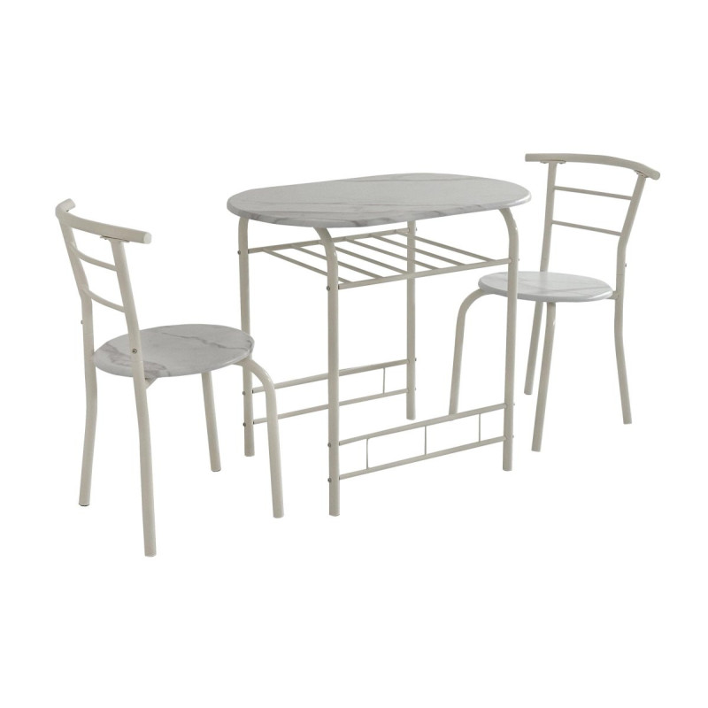 Set Tavolo e 2 Sedie Brema MDF Bianco Marmorizzato