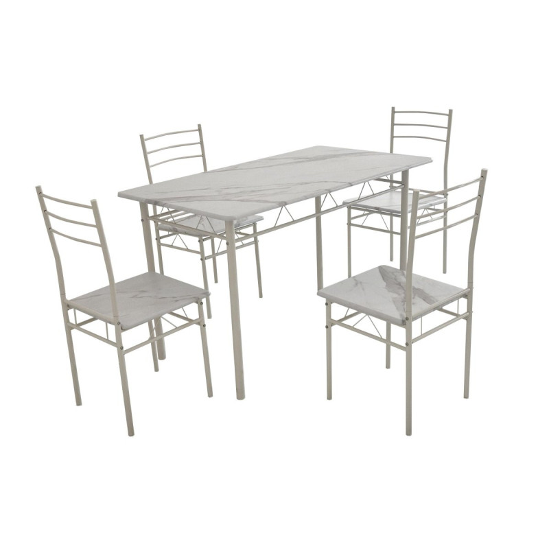 Set Tavolo e 4 Sedie Bergen MDF Bianco Marmorizzato