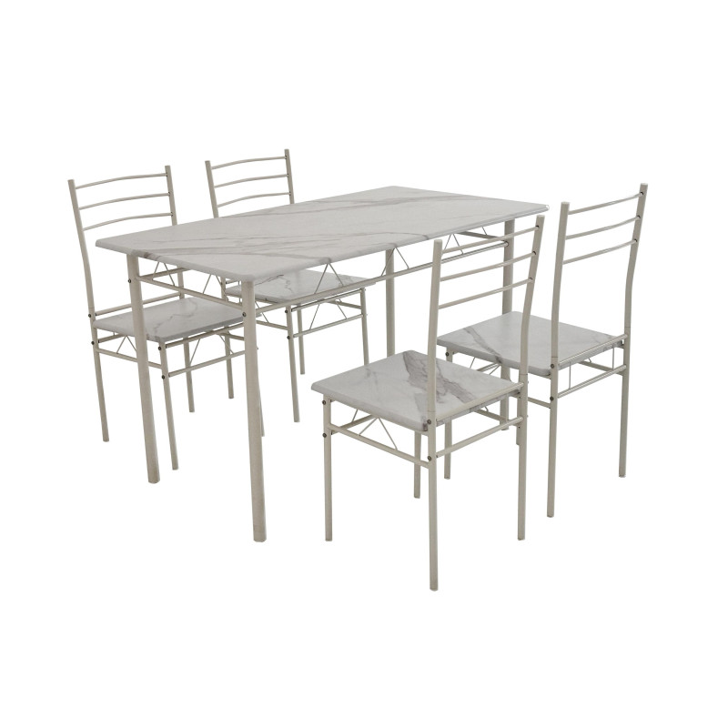 Set Tavolo e 4 Sedie Bergen MDF Bianco Marmorizzato