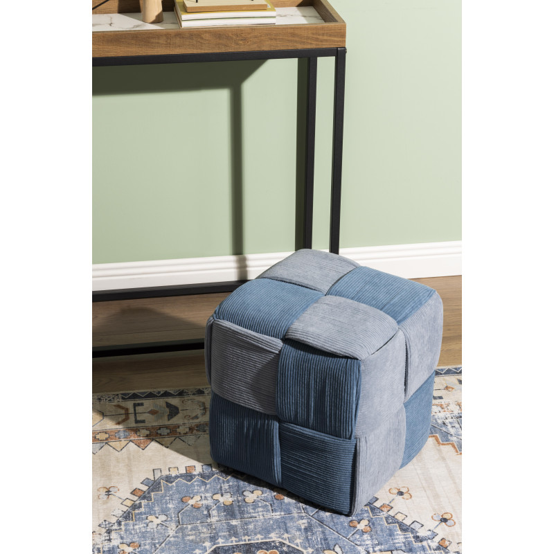 Pouf Brady Velluto a Coste Intrecciato Avio Polvere 38x38x38 cm