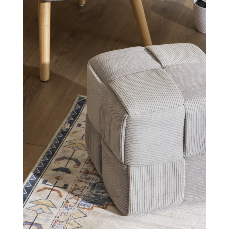 Pouf Brady Velluto a Coste Intrecciato Grigio Chiaro 38x38x38 cm