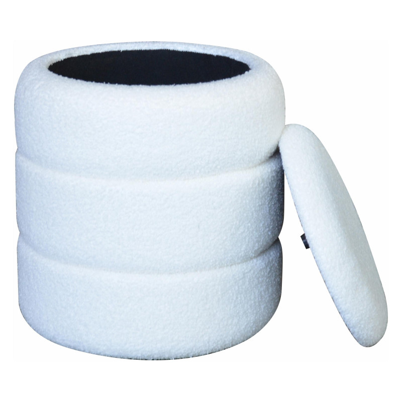 Pouf Contenitore Chubby in Tessuto Bouclé Bianco 35x35x40 cm