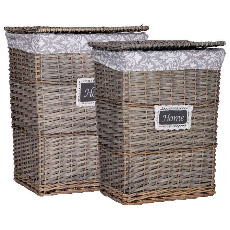 Set 2 Pezzi Portabiancheria Vilma In Midollino Grigio