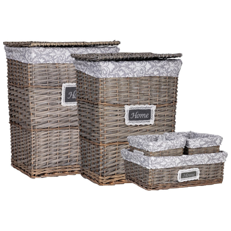Set 5 Portabiancheria e Cesti Vilma Midollino Grigio