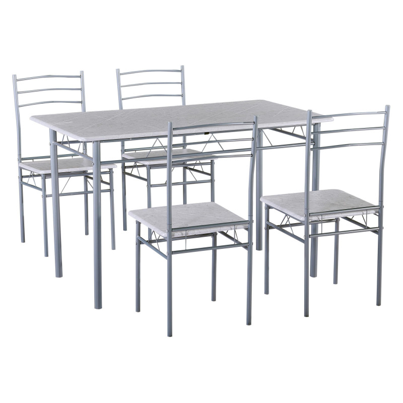 Set Tavolo e 4 Sedie Bergen Stone Grey/Metallo Silver