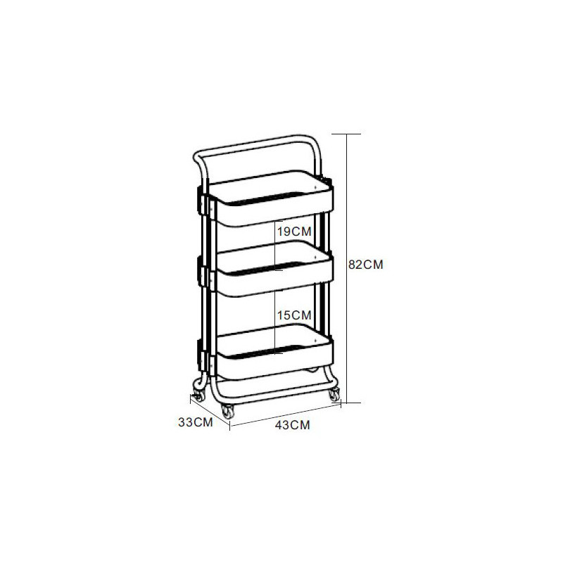Carrello Cucina Bob Metallo Nero 43x33x82 cm