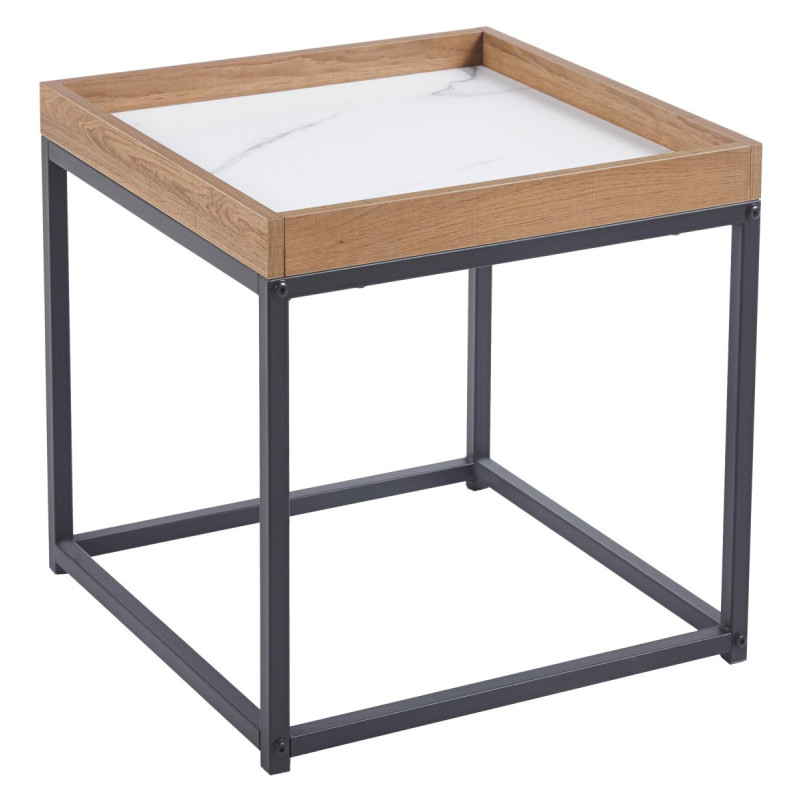 Tavolino Ray 50x50x50 cm Top Naturale/Bianco Marmo