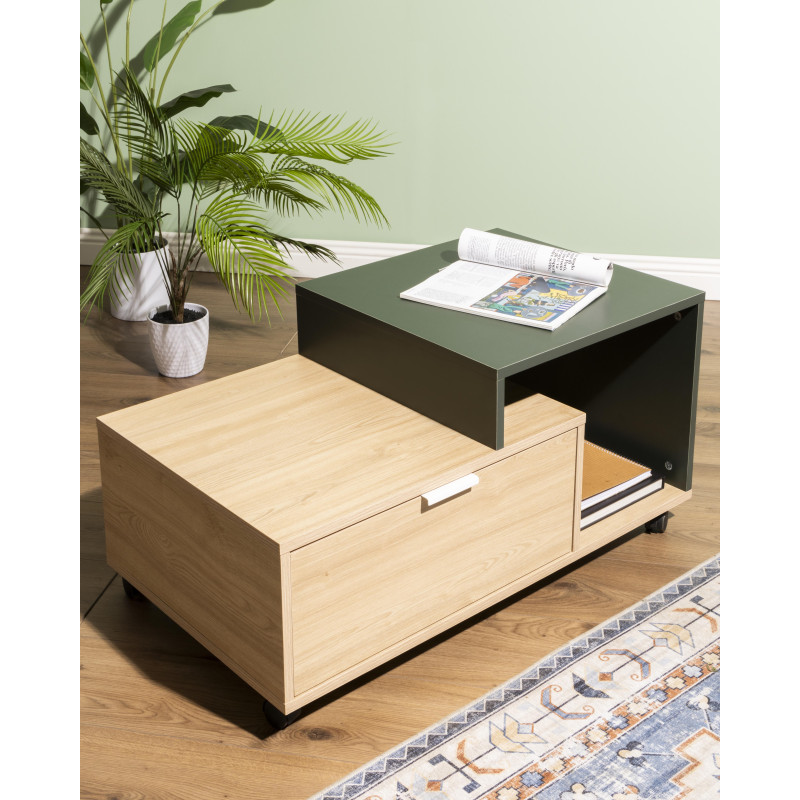 Tavolino Aladin 90x50x40 cm Naturale/Verde Scuro