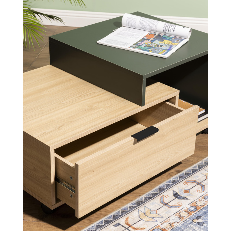 Tavolino Aladin 90x50x40 cm Naturale/Verde Scuro