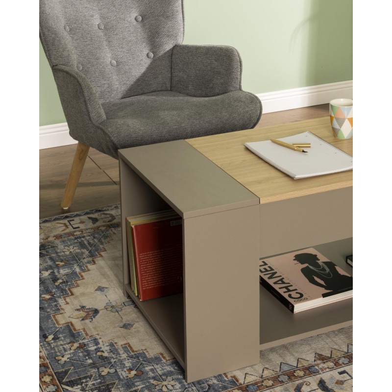 Tavolino Jasmine 100x50x45 cm Tortora e Top Naturale