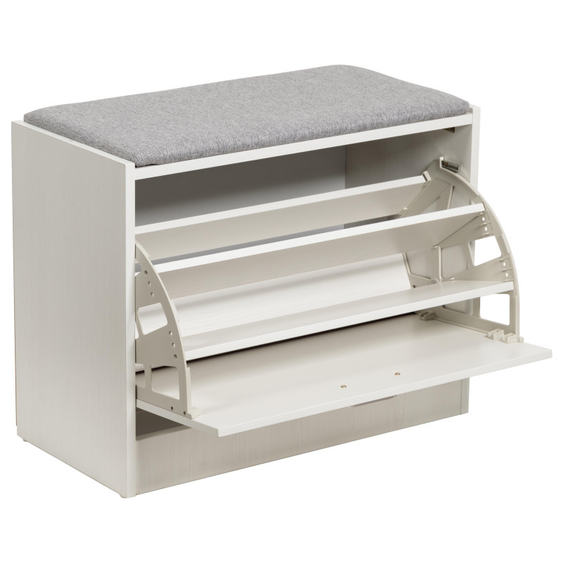 Panca Porta Scarpe Bianco Legno con Cuscino Grigio 80x30x45 cm