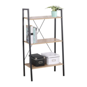 Libreria 3 Ripiani Hamilton Metallo Nr+legno Trattato Nat 60x32,5x126cm