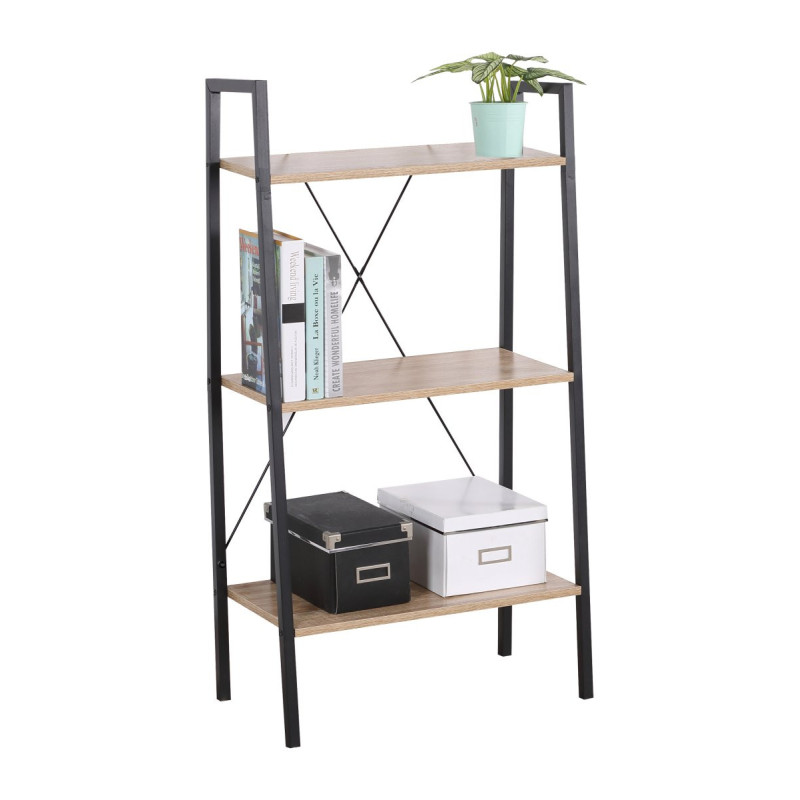 Libreria 3 Ripiani Hamilton Metallo e Legno 60x32,5x126 cm