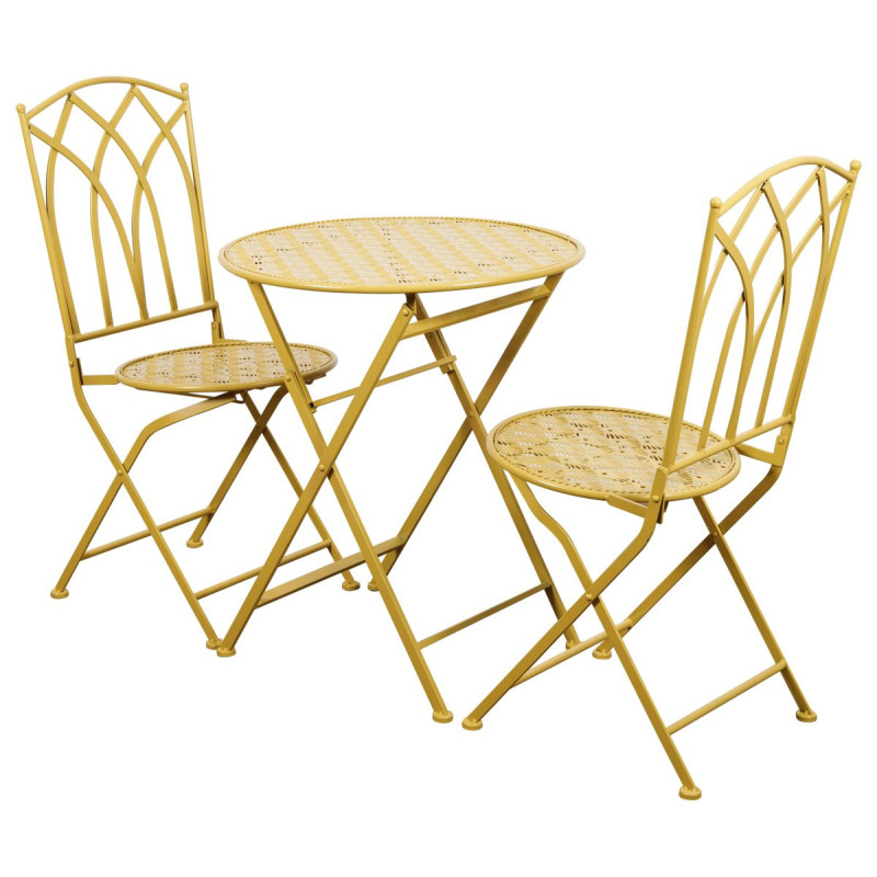 Set 3 Pezzi Clark Ocra Opaco Tavolo 60x60 e 2 Sedie Giardino