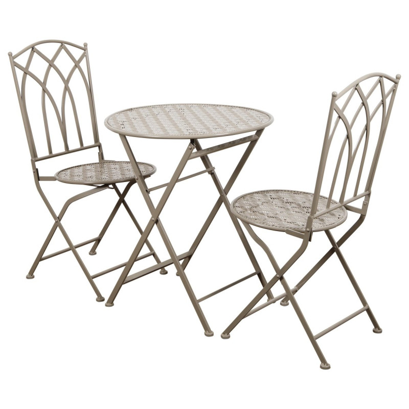 Set 3 Pezzi Clark Tortora Opaco Tavolo 60x60 e 2 Sedie Giardino