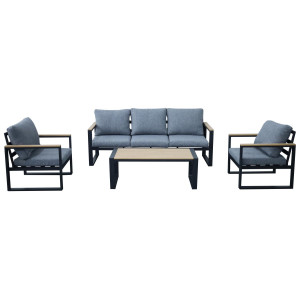 Set 4 Pezzi Aran Grigio Melange Tavolo 80x80 e 3 Sedie Esterno