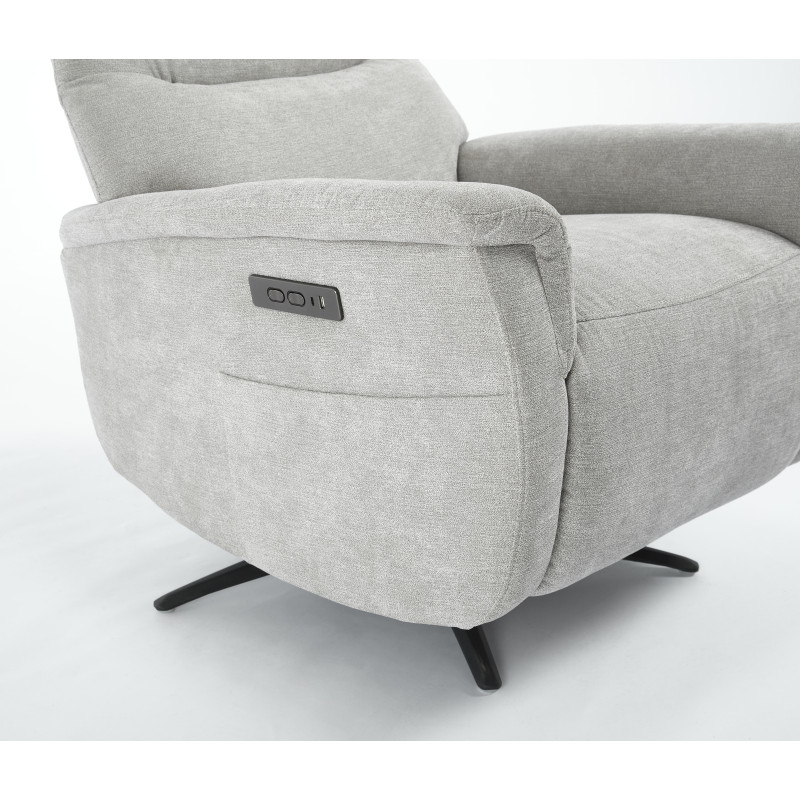 Poltrona Relax Jacquelin Tessuto Sabbia Gambe Nere Design Moderno