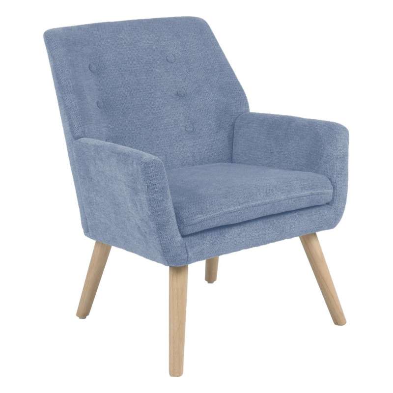 Poltrona Michelle Tessuto Blu Gambe Legno Naturale Design