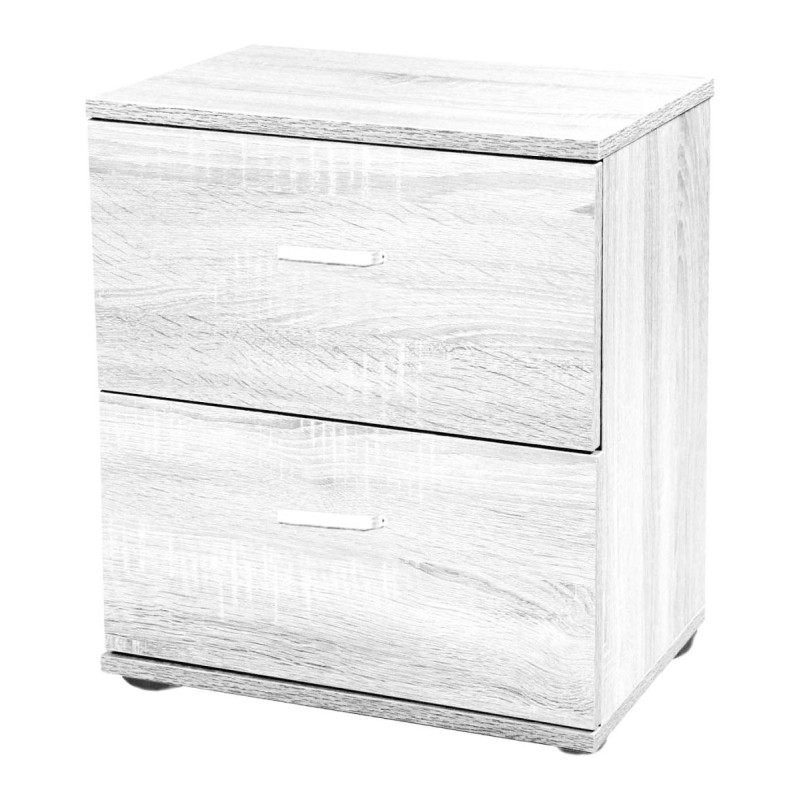 Comodino 2 Cassetti 40x30x45 cm Bianco e Legno Moderno