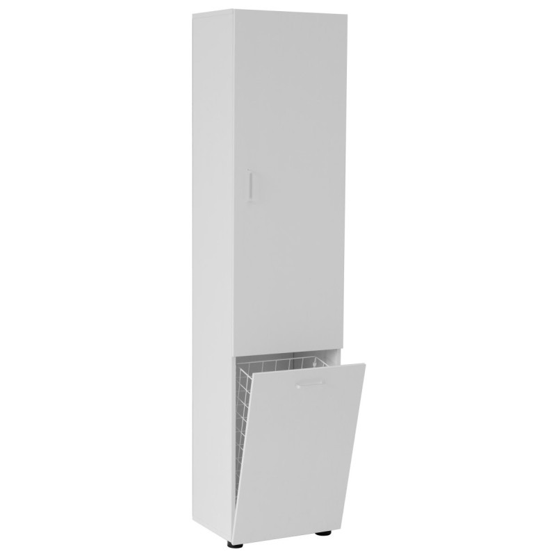 Mobile Bagno 2 Ripiani Amovibili Cestino Metallo 40x31,5x170 Bianco