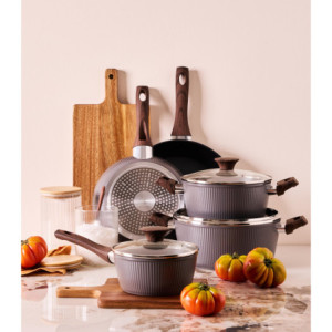 Zoom Batteria 8pz Dorica Allungabile Forg-induzione- Manico Effetto Legno Soft Touch