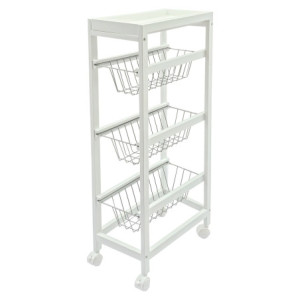 Carrello Cucina Toronto 3 Cesti Mdf Bianco 40x22x83 Cm