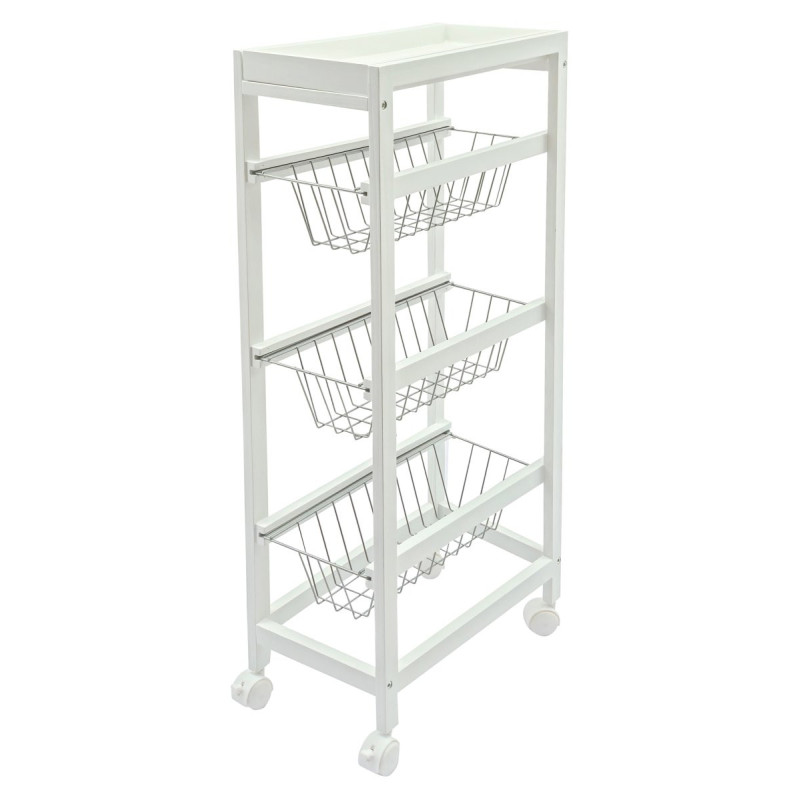 Carrello Cucina Toronto 3 Cesti Mdf Bianco 40x22x83 Cm