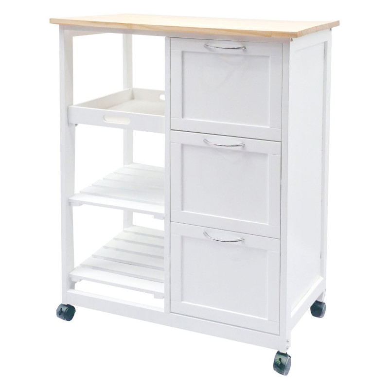 Carrello Cucina Milton 3 Cassetti Vassoio 2 Mensole Bianco Naturale