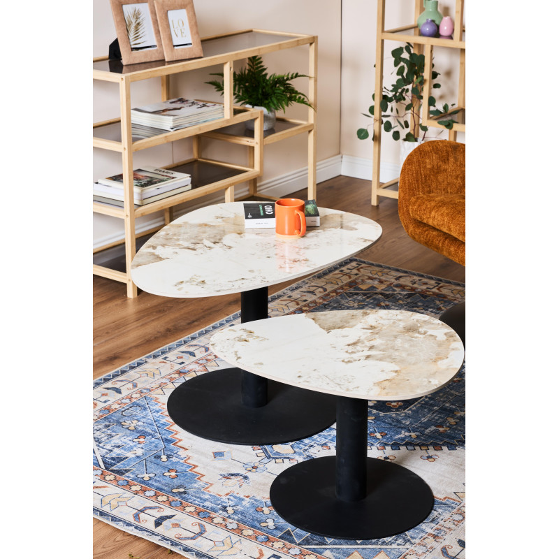 Tavolino Plectrum 80x60x40 cm Marrone Marmorizzato Base Nera