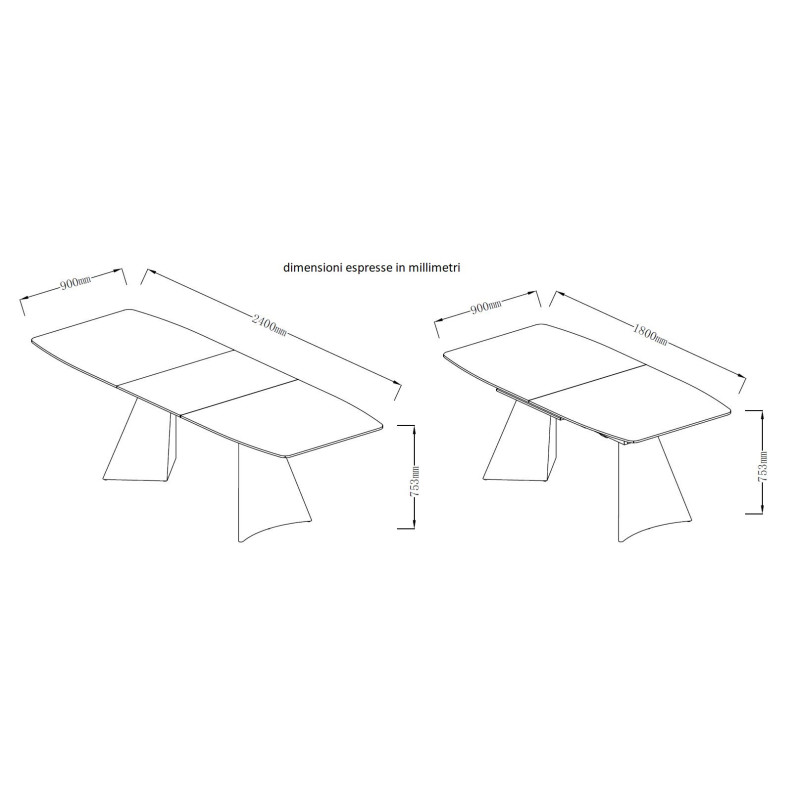 Tavolo Holger 180/240x90x76 cm Travertino Nero Allungabile