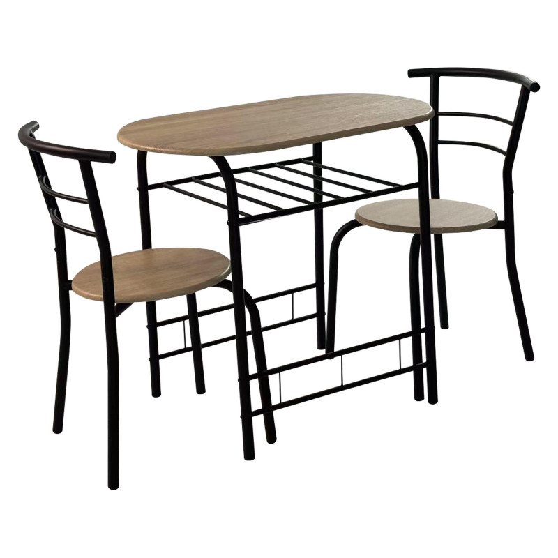 Set Tavolo e 2 Sedie Brema MDF Oak Struttura Nera Giardino