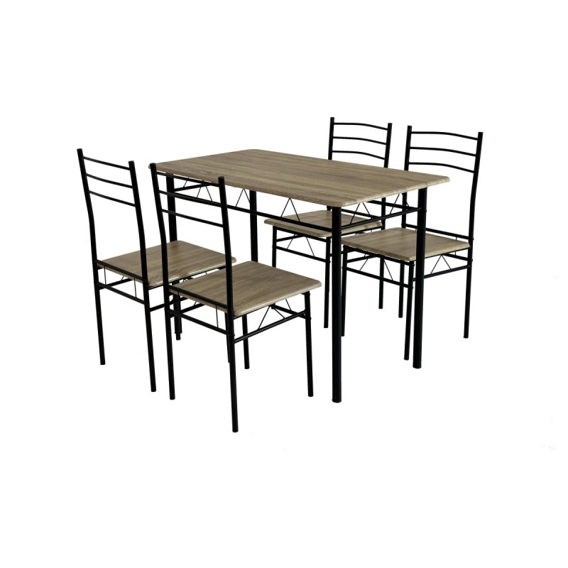Set Tavolo e 4 Sedie Bergen MDF Oak Struttura Metallo Nero