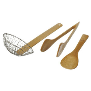 Set di 6 confezioni 3 Pezzi Cucchiaio/pinza/schiumarola In Bamboo