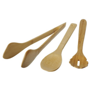 Set di 6 confezioni 3 Pezzi Utensili Cucchiai/pinza/servispaghetti In Bamboo