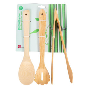 Zoom Set di 6 confezioni 3 Pezzi Utensili Cucchiai/pinza/servispaghetti In Bamboo