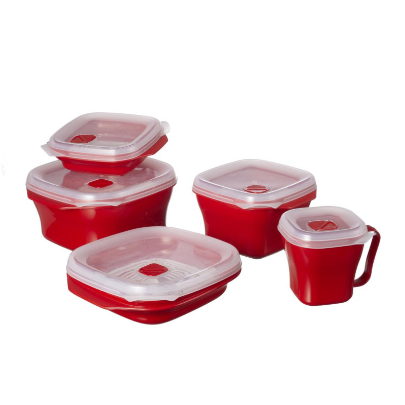 Set 6 Confezioni 5 Contenitori Micro-Freezer Rossi Varie Misure