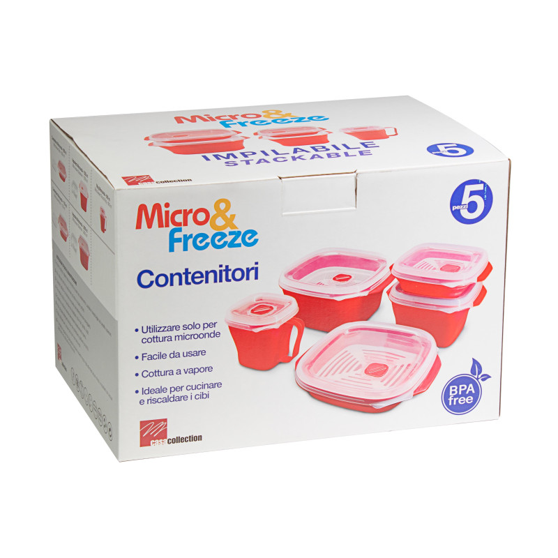 Set 6 Confezioni 5 Contenitori Micro-Freezer Rossi Varie Misure