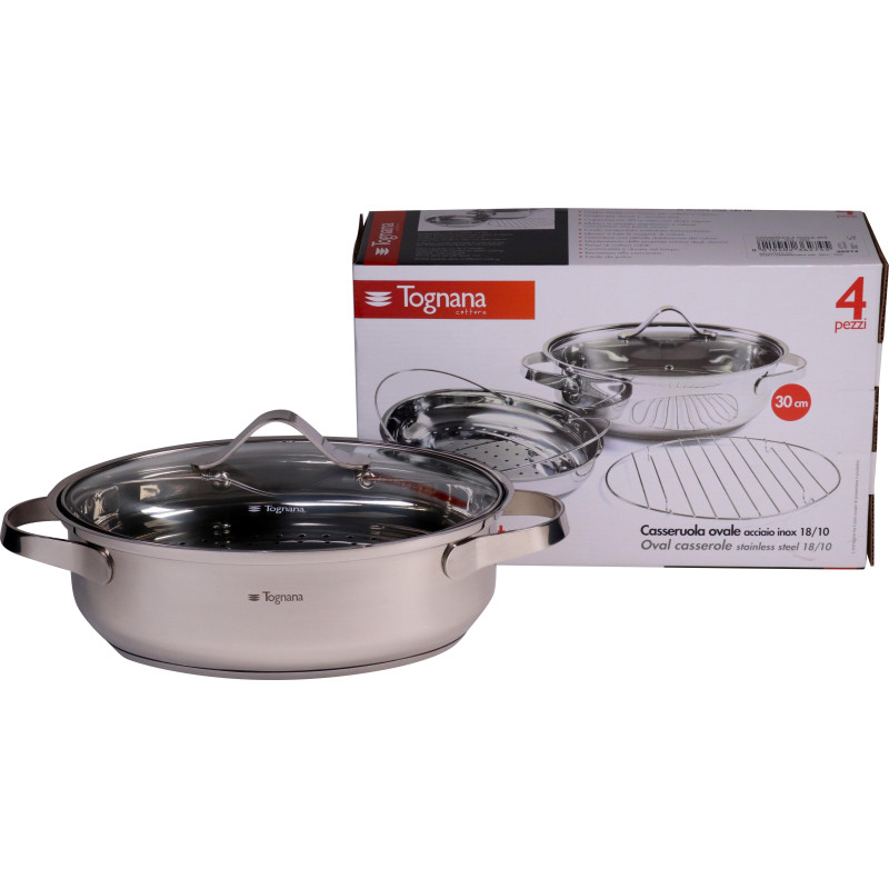 Set di 2 Casseruole Ovali 4 Pezzi Acciaio Inox Grigio Lucido