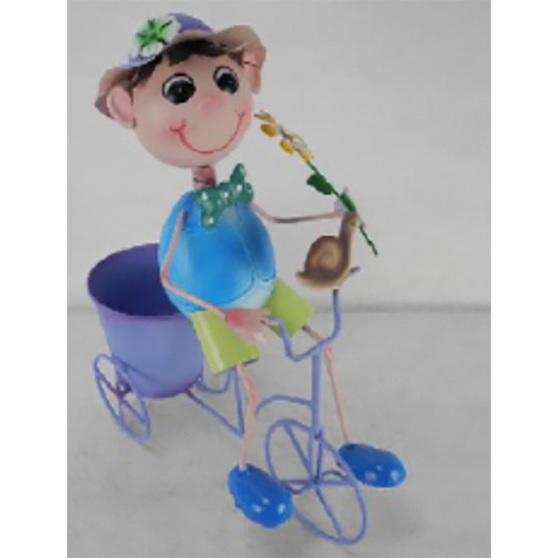 Set di 4 Portavaso Metallo Bike Blue Decorativi da Giardino