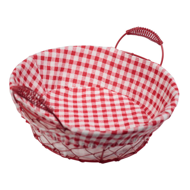 Set di 6 Cestini Filo Tessuto Quadri Rossi 24x24 cm Pratici
